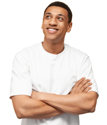 Happy man with arms folded