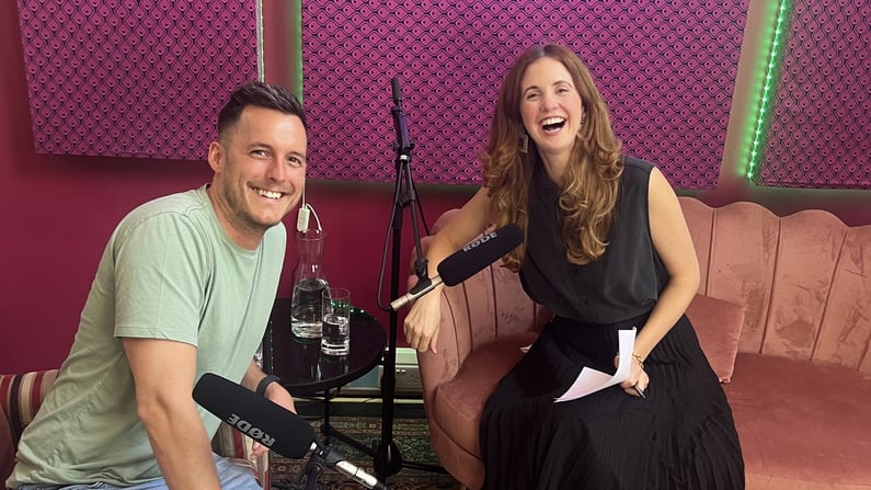 Andrew Meechan and Hannah Mullaney recording The Deep Dive podcast