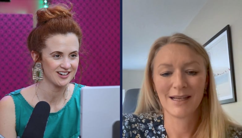 Hannah Mullaney and Melissa Chester recording The Deep Dive podcast remotely
