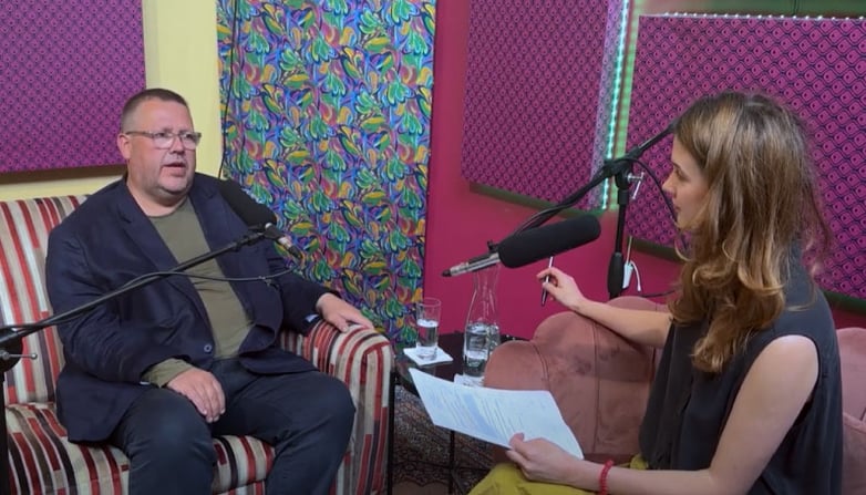 Rab MacIver and Hannah Mullaney recording The Deep Dive podcast