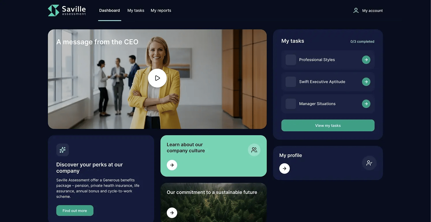 Illustrative Saville platform screen, not a live client dashboard