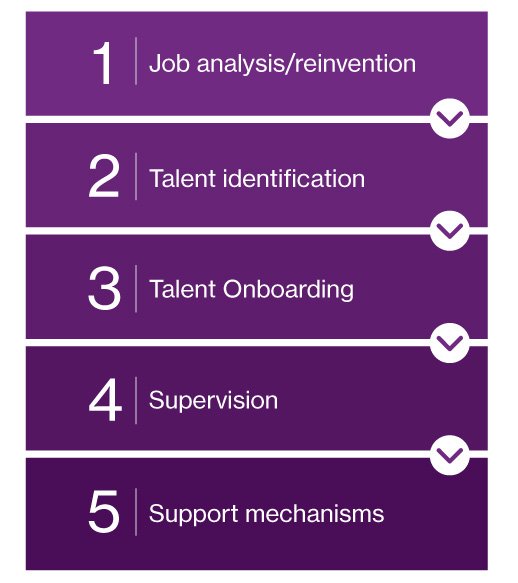 redeployment steps: job analysis, talent identification, talent onboarding, supervision and support mechanisms