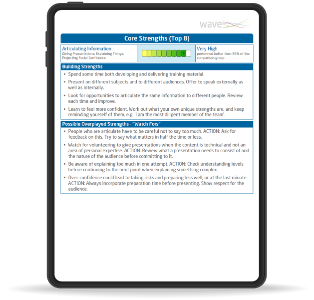 Performance 360 Development report on an iPad