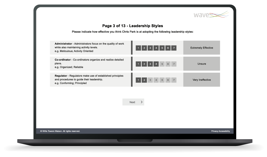 Leadership Impact 360questionnaire on a laptop