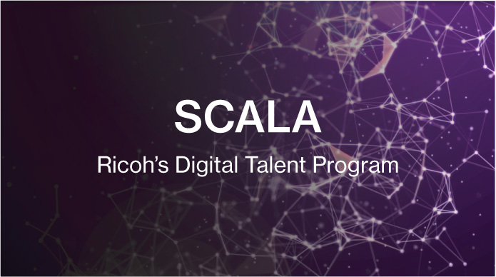 Scala logo on a digital background