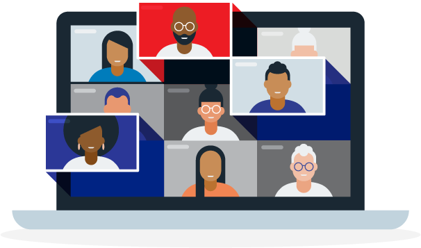 Illustration of virtual meeting with a diverse group of people