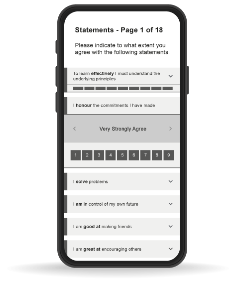 Wave Strengths questionnaire on a mobile