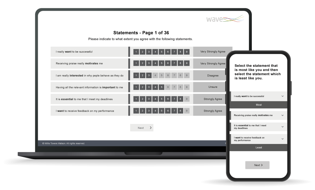 Wave questionnaire on a laptop and mobile