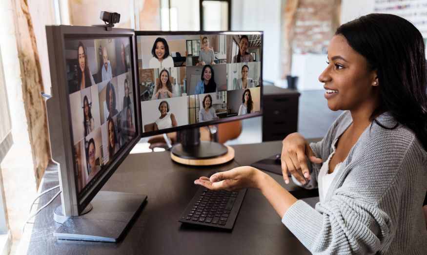 woman on group video chat