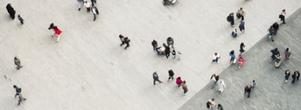 Aerial image of people walking