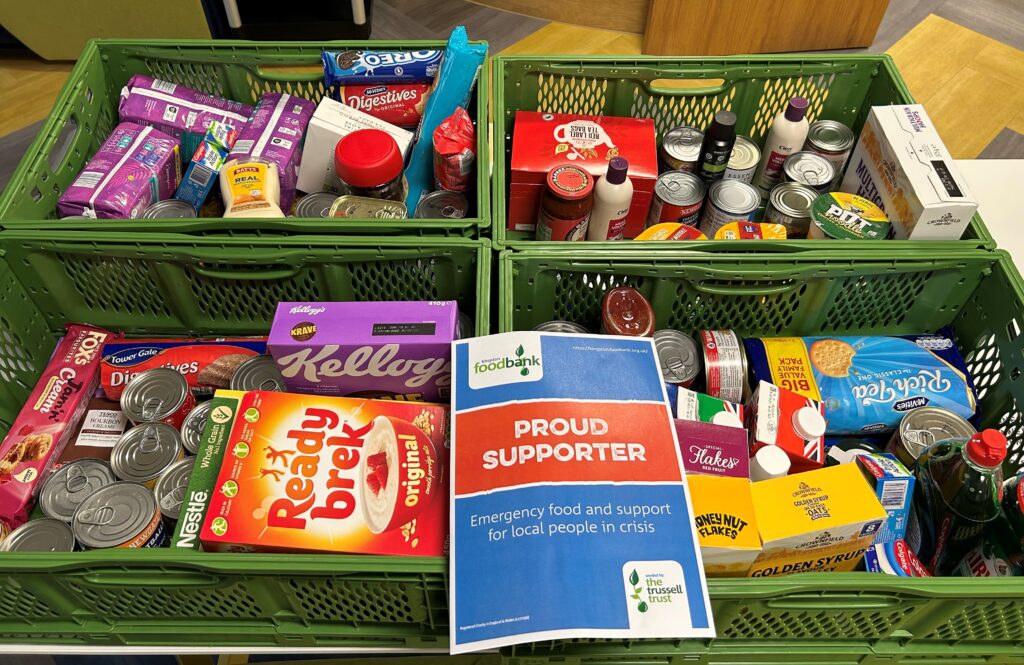 Crates of items collected for Kingston Foodbank