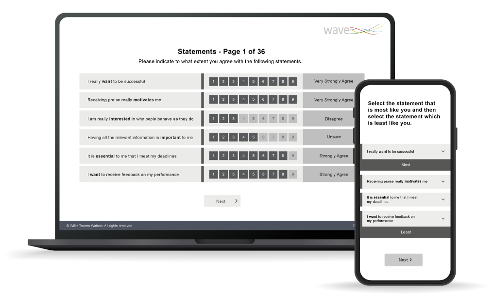 wave questionnaire mockup