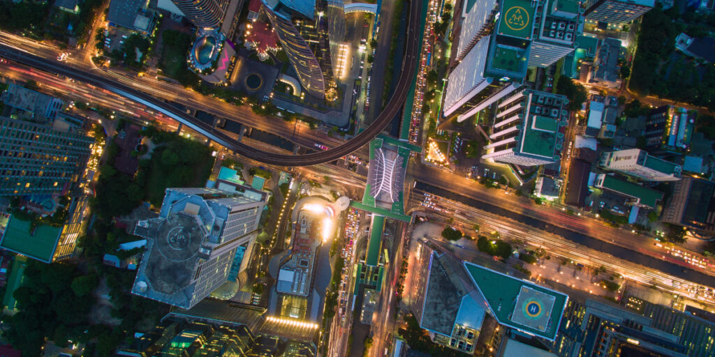 birdseye view of city