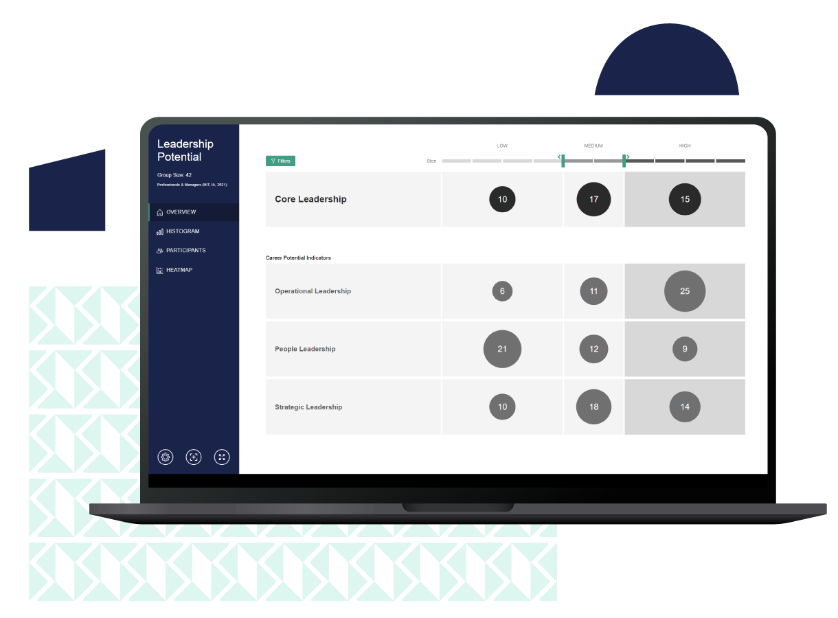 Leadership potential dashboard overview screen on a laptop