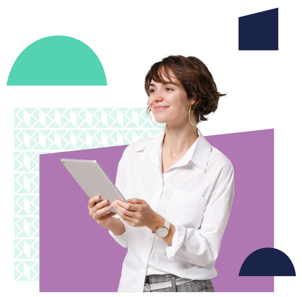 professional woman holding an ipad