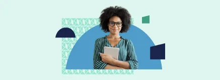 business woman with afro holding an ipad