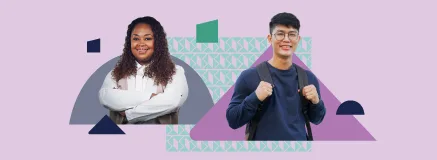 graduate man with glasses and middle aged professional woman
