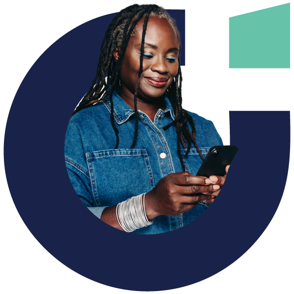 Female leader looking at a mobile phone inside the Leadership Insight icon