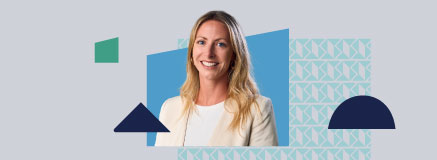 Olivia Black photo surrounded by branded shapes