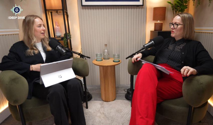 Sarah and Hayley in The Deep Dive podcast studio