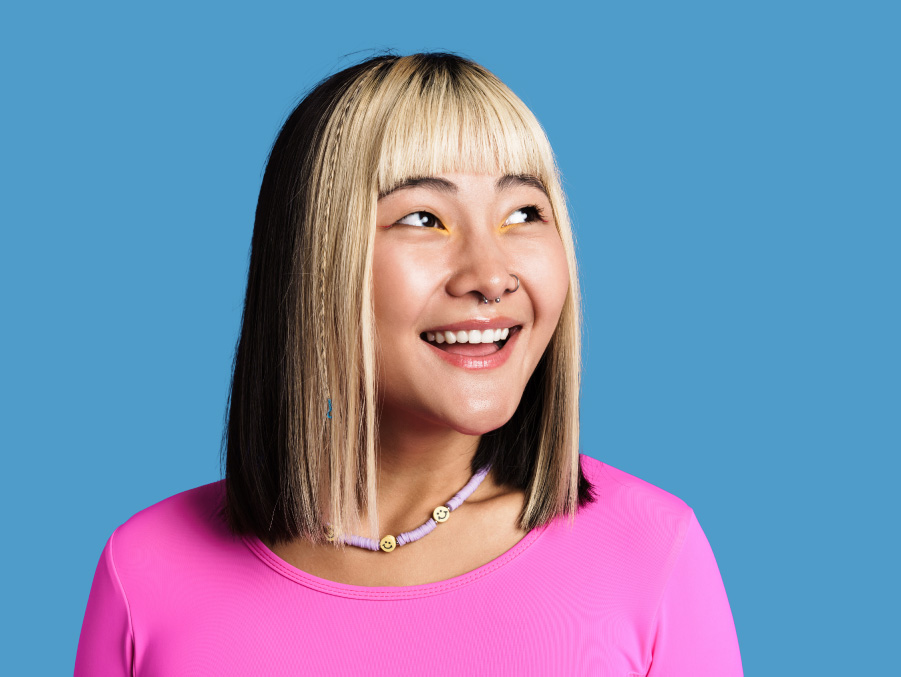 Happy female with a pink top